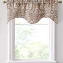 HLC.ME Paris Paisley Thermal Insulated Blackout Decorative Rod Pocket Short Scalloped Curtain Valance for Kitchen, Bathroom, Basement and Small Windows (50 W x 20 L Inch, Spice Red)