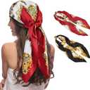 Senker Fashion 35" Head Scarf for Women, Pirate Costume Accessories Silk Red Bandana for Hair Wrapping and Sleeping (Black Wine Red)
