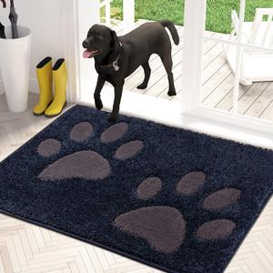 PURRUGS Dirt Trapper Door Mat 32" x 47", Non-Skid/Slip Machine Washable Microfiber Entryway Rug, Dog Doormat, Super Absorbent Welcome Mat for Muddy Wet Shoes and Paws, Navy Blue