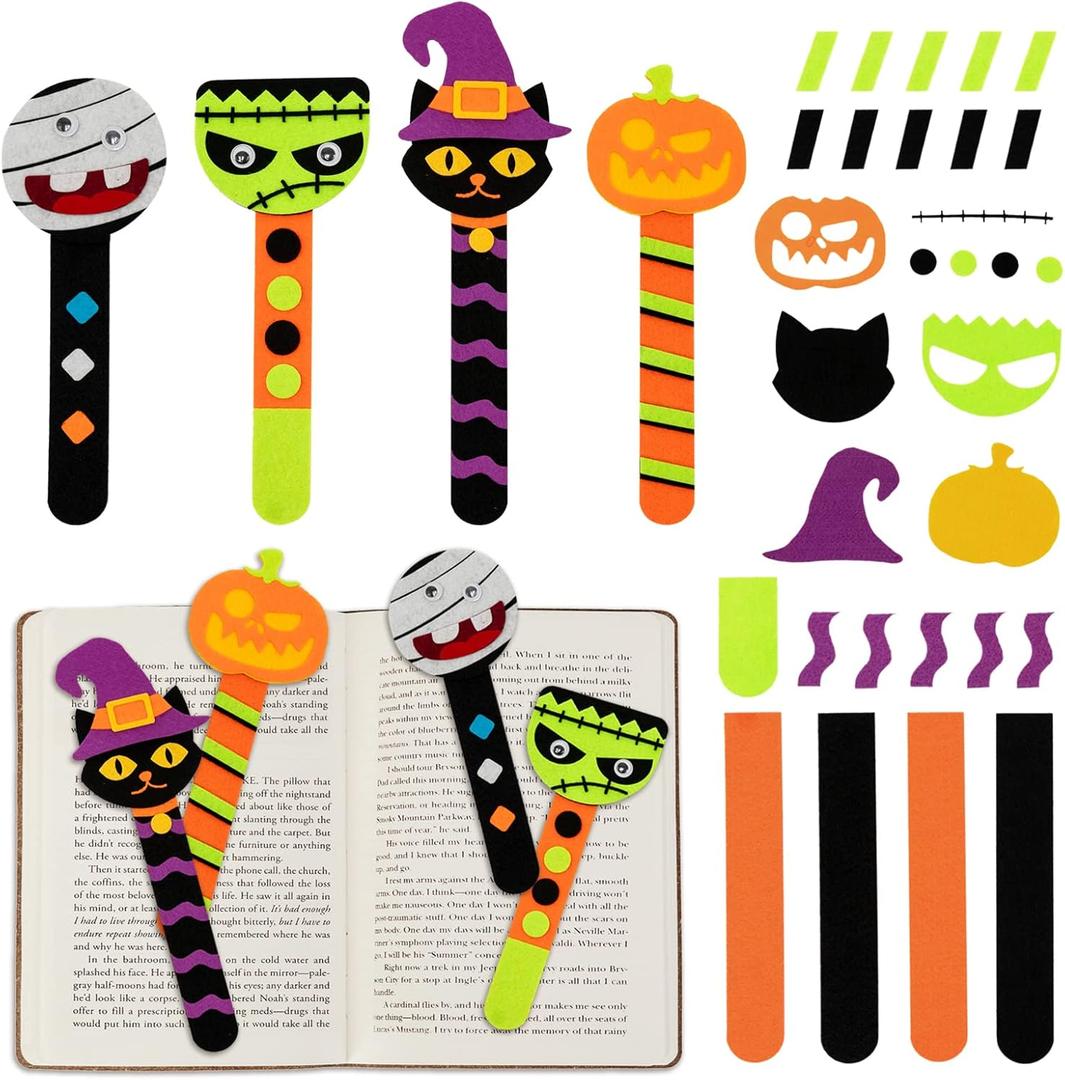 Shemira 16 Pack Halloween Crafts for Kids, Halloween Bookmark Craft for Party Favors, Halloween Trick or Treating Gifts Toys, Halloween Miniatures Prizes for Kids, Halloween School Art Activities