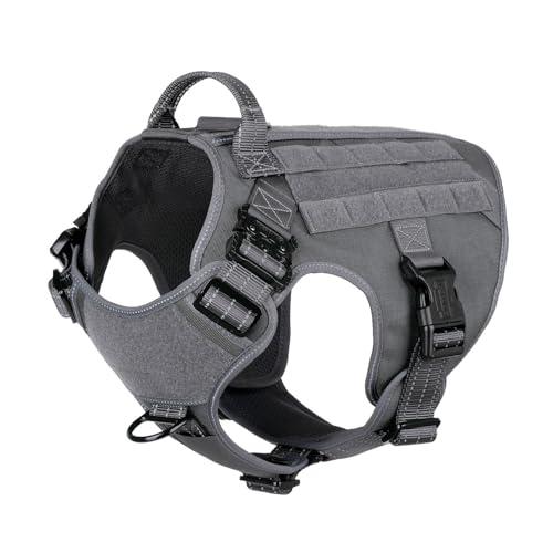 ICEFANG Tactical Dog Harness, X-Large Size,2X Metal Buckle,Working Dog MOLLE Vest with Handle,No Pulling Front Leash Clip,Hook and Loop Panel (Grey,XL (Pack of 1))