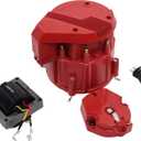 A-Team Performance HEI Distributor 8-Cylinder Tune-Up Kit Male Cap 65k Volt Ignition Coil (Red Super Cap)