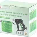 Tool Daily Sewer Jetter Kit for Pressure Washer 50 FT, Short Power Washer Gun, Drain Cleaner Hose 1/4 Inch NPT, Corner, Rotating and Button Nose Sewer Jet Nozzle, 3600 PSI
