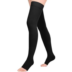 Athbavib 20-30mmHg Compression Stockings for Women and Men, Thigh High Closed Toe Medical Graduated Compression Socks, Best Support for Treatment Varicose Veins Swelling (XX-Large, Open Toe-Black)