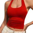 Womens Tank Tops Sexy Halter Neck Going Out Tops Summer 2025 Trendy Backless Workout Shirts Sleeveless Y2k Clothes (Medium, Red)