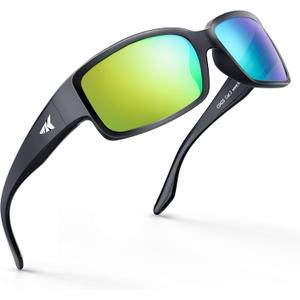 KastKing Skidaway Polarized Sport Sunglasses for Men and Women,Ideal for Driving Fishing Cycling and Running,UV Protection (Color: Frame: Gloss Black / Lens: Brown Base - Chartreuse Mirror)