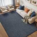 FinRec Low Pile 5x7 Washable Area Rugs for Bedroom Living Room, Thin Rug Solid Color, Non-Slip Carpet Indoor for Home Decor (Navy Blue/White)