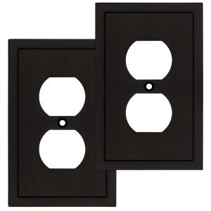 Henne Bery Modern Edge Decorative Wall Plate Switch Plate Outlet Cover, Durable Solid Zinc Alloy (Single Duplex 2PK, Matte Black)