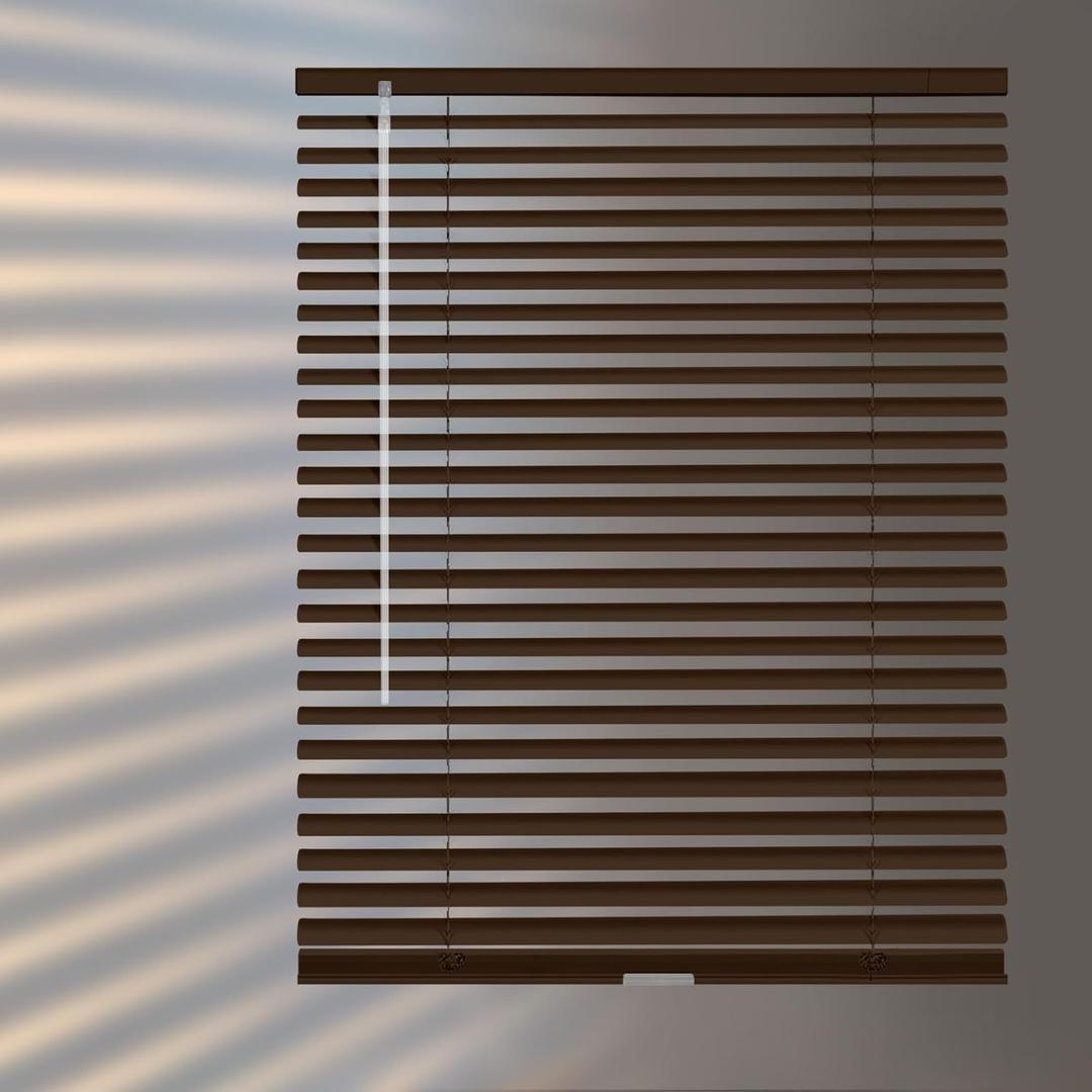 Aluminum Mini Blinds for Windows Cordless Horizontal Window Shades for Light Adjustment, Metal Venetian Blinds Waterproof for Bedroom, Bathroom, 32" W x 64" H, Brown