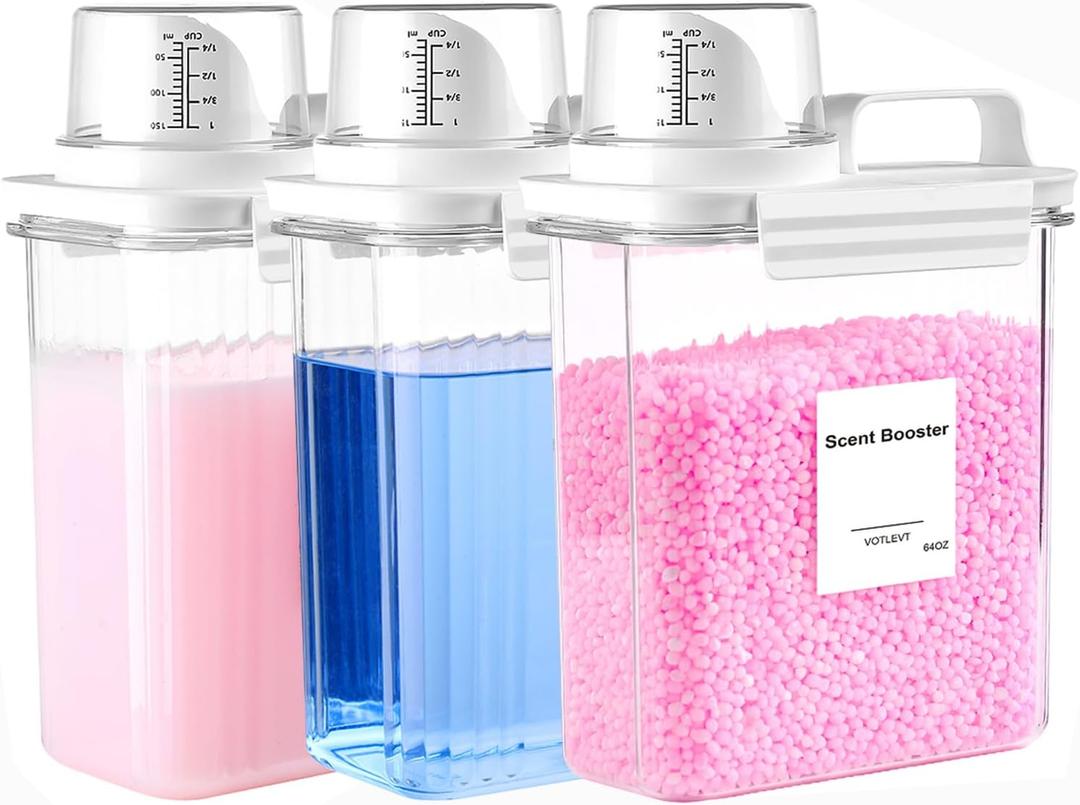 64 OZ Laundry Detergent Dispenser, Liquid Laundry Soap Dispenser, Fabric Softener Dispenser, Scent Booster/Laundry Powder Holder & Container, Laundry Room Organization and Storage, 3PACK