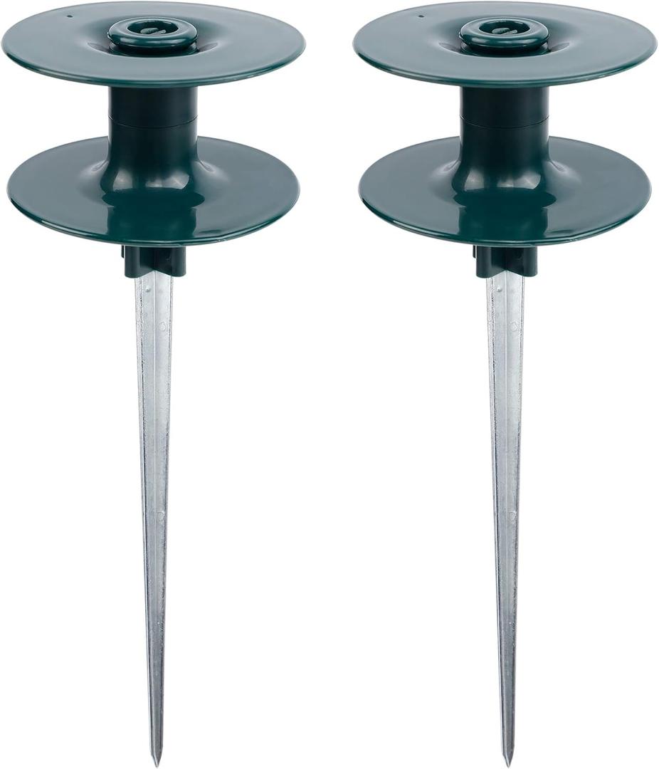 Twinkle Star 10 Inch Garden Hose Guide Spike, Rust Free Zink Sturdy Metal Stake, Heavy Duty Dark Green Spin Top, Keeps Garden Hose Out of Flower beds, for Plant Protection, 2 Pack