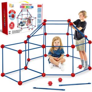 SpringFlower Fort Building Kit for Kids,STEM Construction Toys, Educational Gift for 3 4 5 6 7 8 9 10 11 12 Years Old Boys and Girls,Ultimate Creative Set for Indoor & Outdoors Activity,100 Pcs