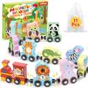 11 Pcs Magnetic Train Set Montessori Toys for 1 2 3 Years Old Toddlers Boys Girls, Wooden Animals Preschool Learning Activities Educational Sensory Toys Birthday Gifts Ages 1-3, 2-4