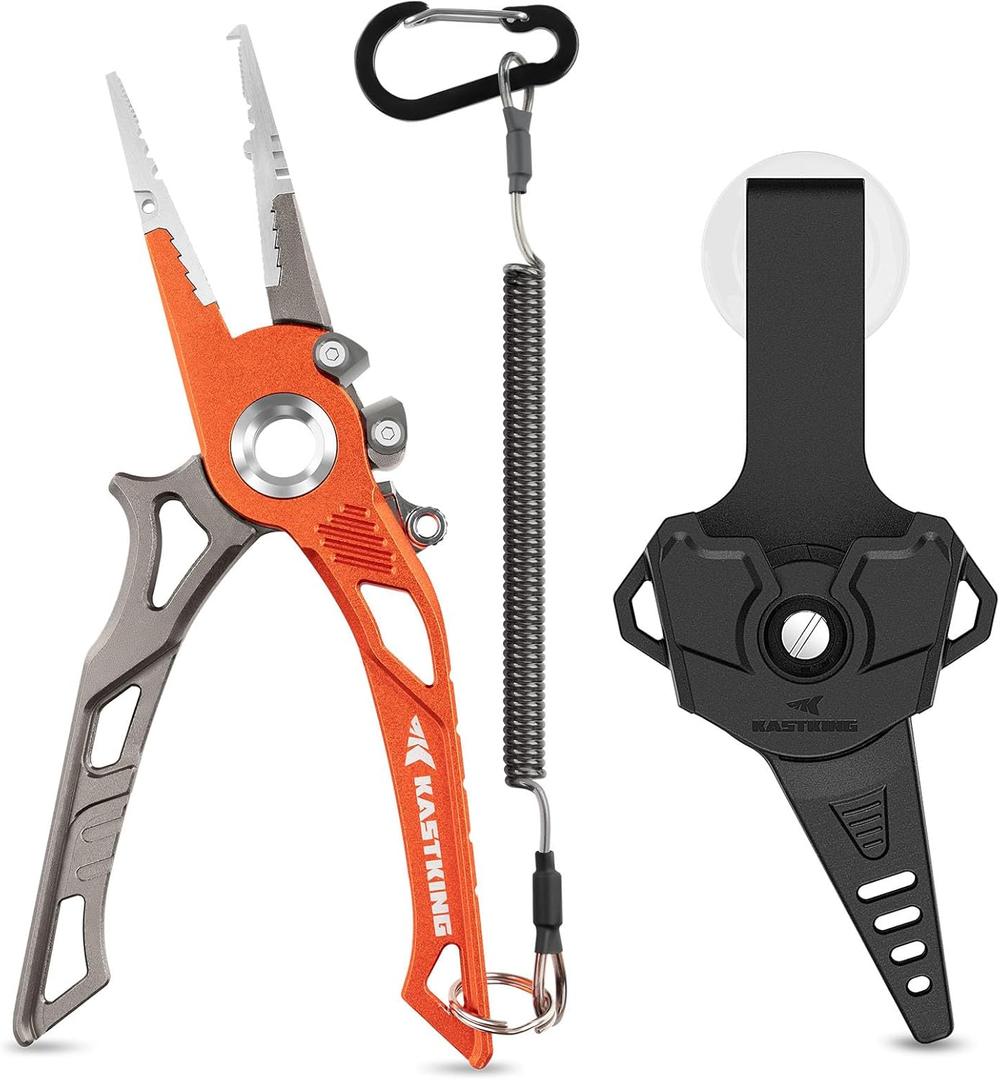KastKing AlumaStream Finesse Fishing Tool Combo, 7.5 Aluminum Saltwater Fishing Pliers, Crossover Pliers, Wacky & Neko Rig Plier with O-Ring Storage, Fishing Tool Combo, Fishing Gifts for Men
