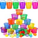 Karenhi 30 Pcs Easter Baskets Bulk for Kids 6.5" x 6.7" Small Mini Colorful Plastic Easter Buckets Basket with Handle for Kids Spring Eggs Hunts Party Favor Gifts