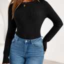 PRETTYGARDEN Womens Long Sleeve Shirts Ribbed Knit Fitted Cute Tops for Women Trendy Basic Pullover Shirt Fall Clothes (Black, XXL)