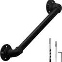HouseAid 2FT Industrial Pipe Wall Handrail, Farmhouse Stairway Railing with 1-1/4 Inch Diameter Pipe, Vintage Style Stairs Handrail, Wall Mounted, Matte Black (2 ft)