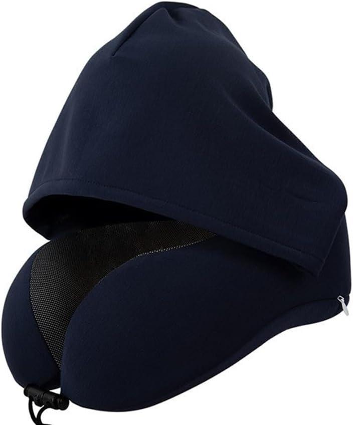 Neck Pillow with Blackout Hood, Travel Pillow for Airplane, Ergonomic Memory Foam, Adjustable Buckle Strap, Breathable & Detachable Modal Cotton Pillowcase, Ideal for Traveling, Office Naps