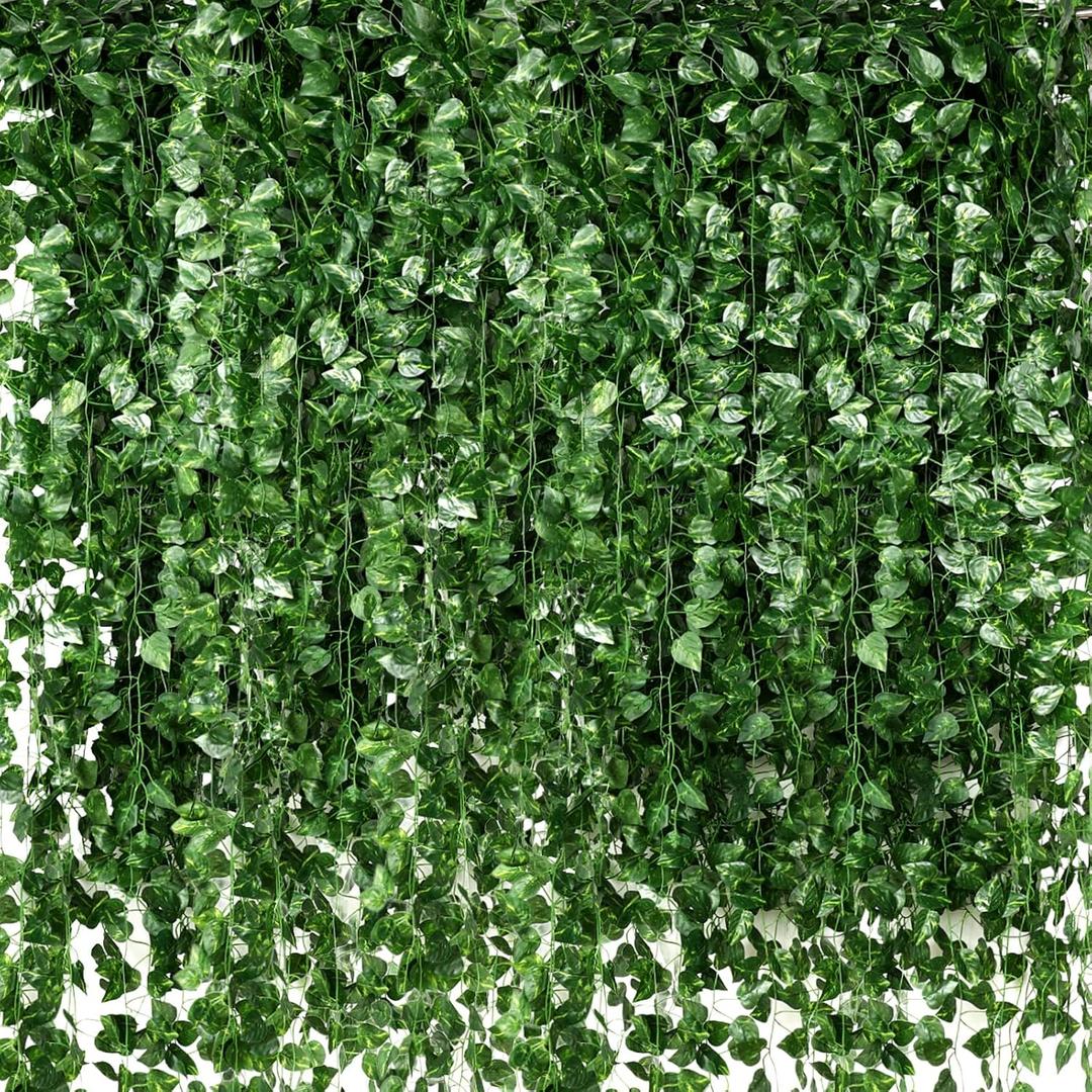 100 Pcs Fake Vines Bulk Artificial Ivy Garland Greenery Hanging Vines Green Leaves Plants for Bedroom Wedding Garden Home Wall Jungle Themed Party Decorations (722ft)