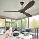 60" Ceiling Fans Without Light, Solid Wood Ceiling Fan No Light with Remote Control and DC Motor, Outdoor Ceiling Fan with 3 Blades, Outdoor fan for Patios - Deep Brown