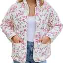 Aimiray Women's Cropped Floral Puffer Jacket Cardigan Printed Lightweight Open Front Padded Quilted Coats Medium