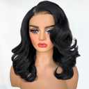 SOKU 13X6 Body Wave Lace Front Wigs Pre Layered, 18 Inch Short Wavy Glueless Wigs Pre Plucked, Natural Black Synthetic Lace Front Wigs for Women, Ready to Wear with Tiny Knots