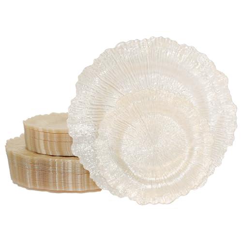 U-QE 60PCS Clear Coffee Plastic Plates - Clear Brown Plastic Plates Disposable Heavy Duty - Disposable Plates for Party Including 30PCS 10'' Dinner & 30PCS 7'' Dessert