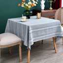 NEWISHER Rustic Farmhouse Embroidered Square Tablecloth Jacquard Striped Table Cloth Linen Texture Washable Dining Table Cover Kitchen Dining Home Decoration Blue and Grey 52x52 inch