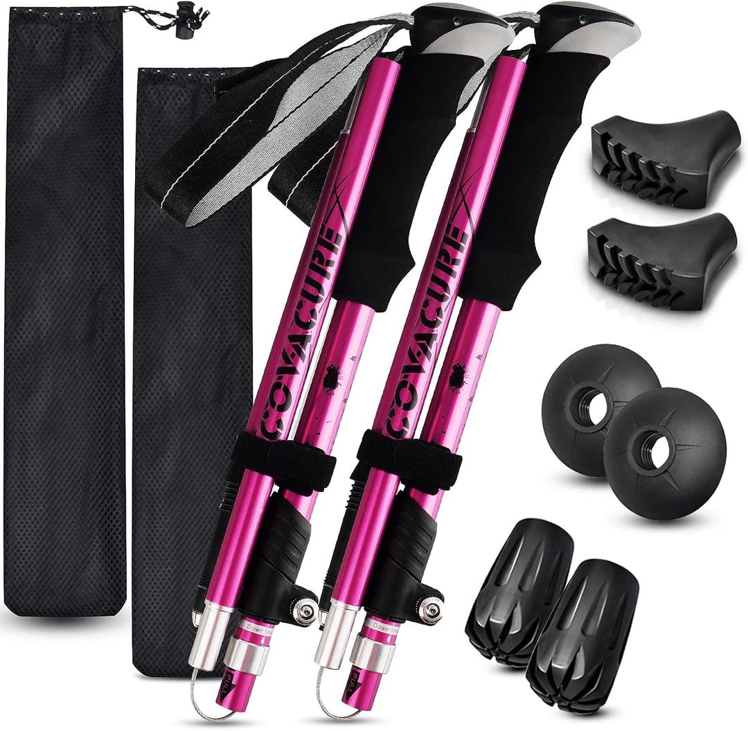 Covacure Hiking Poles Collapsible Trekking Poles - Aluminum Alloy 7075 Walking Sticks for Hiking with Telescopic & Foldable Tri-fold Design Hiking Gear for Women Men, Hiking, Camping, Climbing