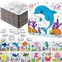 Realspring 24 Pack Under The Sea Color Your Own Jigsaw Puzzles for Kids 3-5, 4-6, 6-8, Coloring Crafts DIY Paper Puzzles Party Favors Gifts for Toddler Children Learning Education Toys