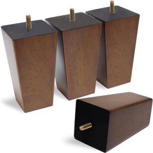 WEKIS Solid Wooden Furniture Legs 6 Inch, Natural Mid Century Brown Square Legs for Couch, Sofa, Cabinet, Bench, Bed - Set of 4