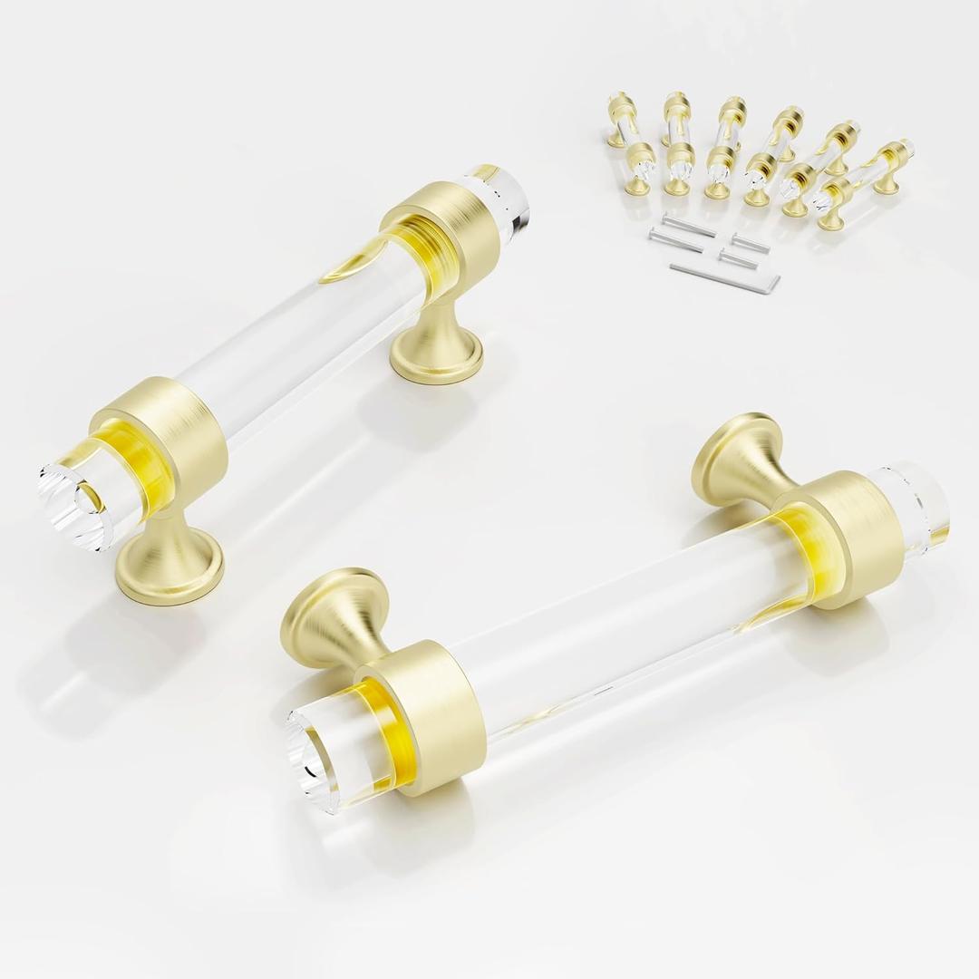 Cabinets Handles Crystal Kitchen 3 Inch Cabinet Knobs 6-Pack Dresser Double Hole 76mm 3" Brushed Gold Brass Pulls, Glass Closet Drawer Drawers Cupboard Hardware, Satin Copper Bathroom Bedroom Pull