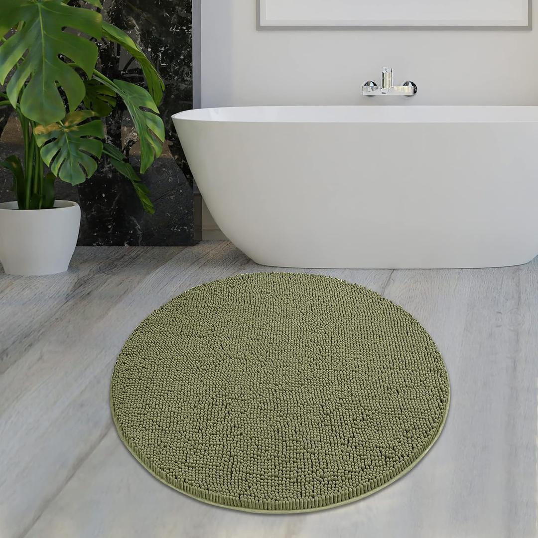 MAYSHINE Round Area Rug Set for Bathroom | Soft Plush Chenille Bath Mat, Water Absorbent Non-Slip Bathroom Rug | Washable Shag Carpet for Shower, Bedroom, or Home Dcor | 36"x36" (Round) | Sage Green