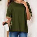 Dokotoo Summer Tops for Women 2026 Loose Oversized T Shirts Crewneck Color Block Side Slits Basic Tee Blouses (S)