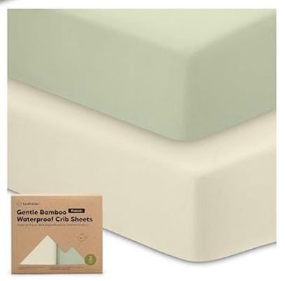 2-Pack Waterproof Crib Sheets for Girl, Boy - Organic Cotton 52X28 Fitted Crib Sheets Neutral,Crib Mattress Protector Sheets,Soft Toddler Bed Sheets,Washable Infant Fitted Baby Crib Sheets (Green Flax)