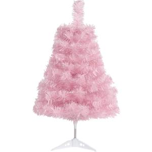 CCINEE 2Ft Artificial Christmas Tree, Pink Mini Tabletop Hinged Christmas Tree with Plastic Stand 80 Branch Tips for Xmas Party Supplies Home Indoor Decoration