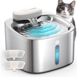Oneisall PW04 Cat Water Fountain 304 Stainless Steel, 3.5L/118oz Cordless Water Fountains for Cats Indoor, Silver