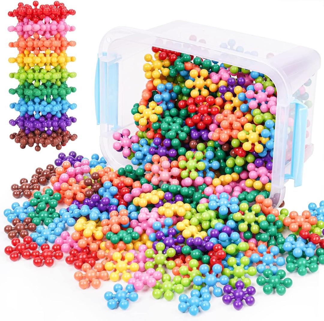 Snowflake Interlocking Building Block Educational Toy 300PCS for Kids Ages 3+, Multi-Color Solid Plastic Early Learning Creativity STEM Toy with Carrying Case Safe Material