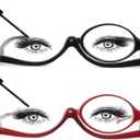JM 2 Pairs Makeup Reading Glasses Magnifying Flip Down Cosmetic Readers for Women with Spring Hinge +2.5 (Black & Red)