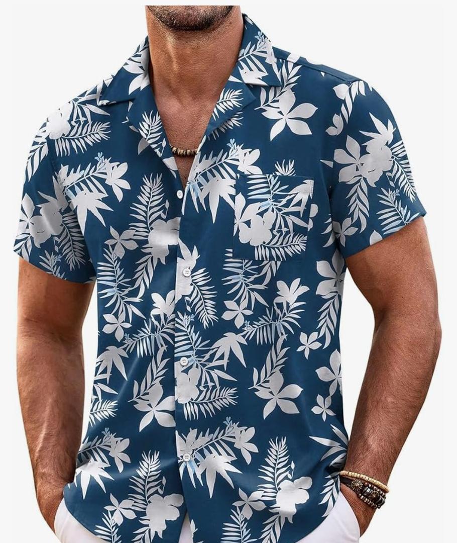 COOFANDY Mens Hawaiian Shirt Short Sleeve Floral Button Down Shirts Tropical Summer Beach Shirts Camp Collar Shirt Small