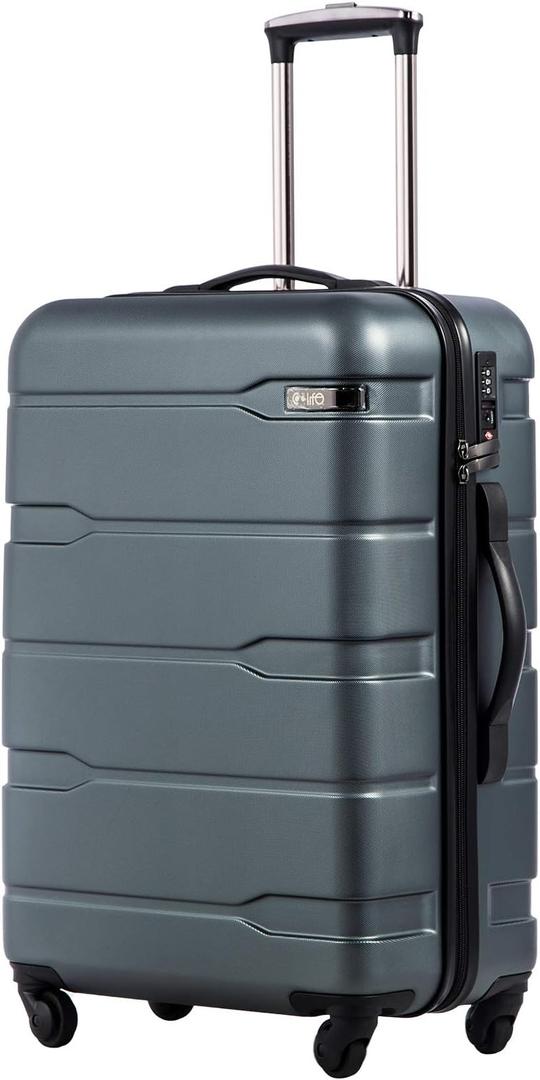 Coolife Luggage Suitcase PC+ABS Spinner Built-In TSA Lock 20in 24in 28in Carry on (Teal., M(24in).)