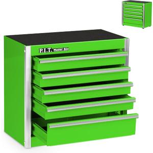 P.I.T. Mini Green Tool Box, Portable 5-Drawer Micro Roll Cab Steel Tool Box with Liner, Green Small Tool Case for Tools Storage, Home DIY P.I.T. Mini Green Tool Box, Portable 5-Drawer Micro Roll Cab Steel Tool Box with Liner, Green Small Tool Case for Tools Storage, Home DIY
