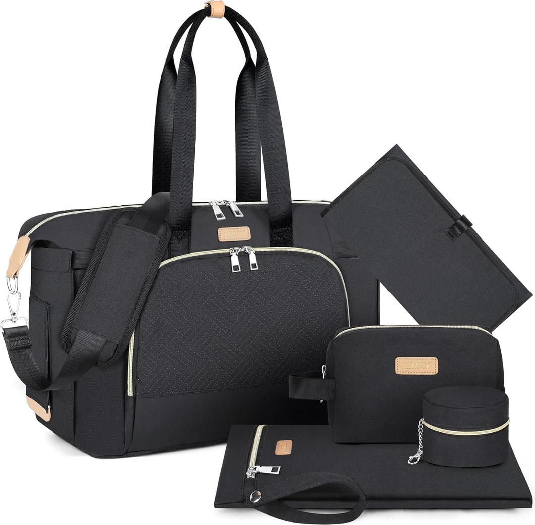 ITIEZY Diaper Bag Tote for Baby - Large Mommy Bag with Portable Changing Pad Pacifier Case, Hospital Bags Travel Baby Bag (Medium, A1-black)