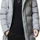 Men's Puffer Jacket Hooded Zip Up Long Coat Warm Quilted Padded Jackets with Pockets (Large, Grey)
