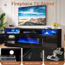 MXV 70" Fireplace TV Stand with Power Outlet for TVs UP to 80", Electric Fireplace Entertainment Center with LED Lights & Storage Cabinets, TV Console for Living Room, Office, Black-Black