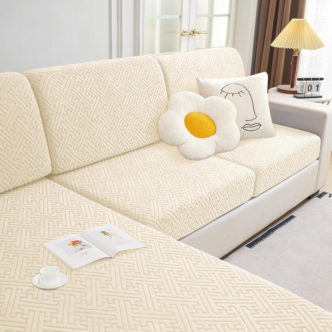 Magic Sofa Covers - Stretchy Sectional Sofa Cover, Soft & Wear Resistant Couch Cover with Elastic Bottom, Furniture Protector for Pets, Washable Sofa Slipcovers for Sectional Couches (Beige)