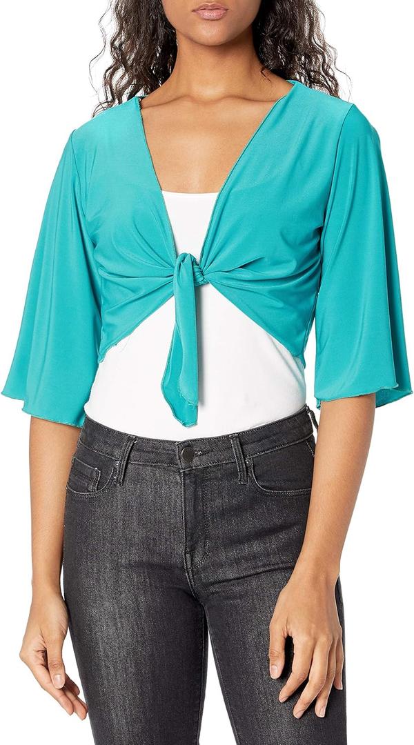 Star Vixen Women's Petite Tie Front Elbow Sleeve Cardigan (XL)