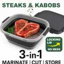 BBQ Prep Tub Collapsible X-Large with Cutting Board, Locking Lid Meal Prep Food Prep Containers with Lids for Resting Meat 3 Adjustable Height - Ideal for Camping, Picnic, Dish Basin