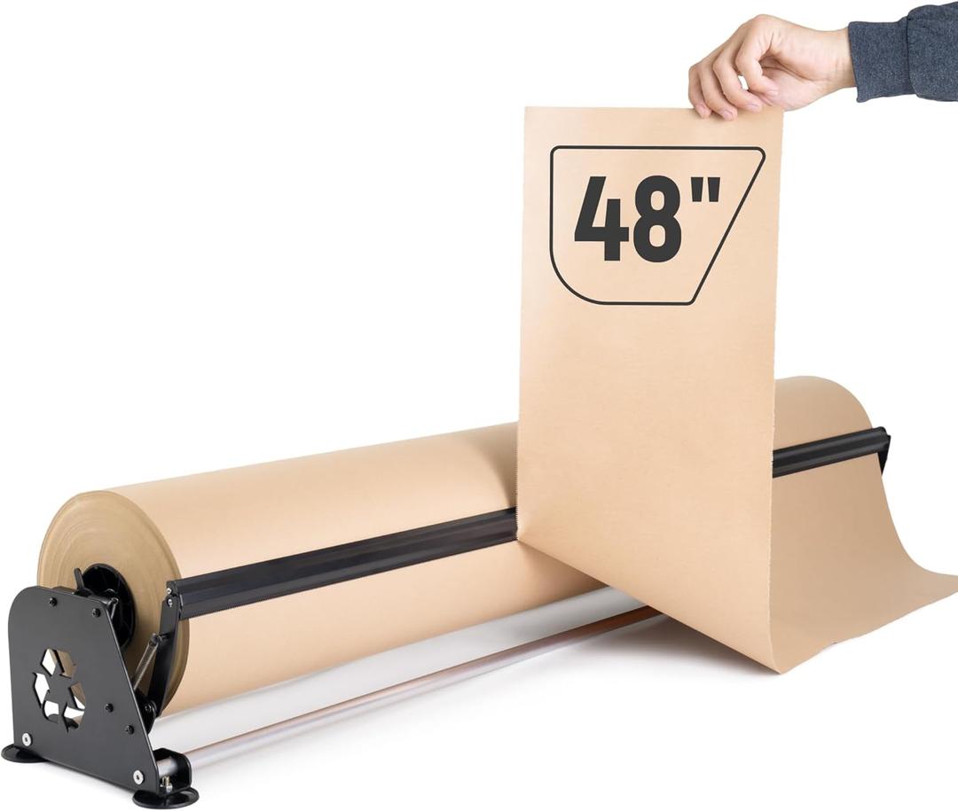 48" Paper Roll Dispenser With a Cutter, Next Gen, Non-Slip Suction Cup Feet - Heavy-Duty Dispenser for Kraft, Freezer, Newsprint, Butcher Paper Rolls - Up to 10" in Diameter, Safe Rod Holder