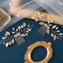 PAGOW 2 Pcs Leaf Hair Combs, Gold Rhinestone Hair Comb Clips, Hair Side Comb Clips, Crystal Wedding Headpiece Accessories For Women, Bride, Bridesmaid (4.90 x 2.58 inch)